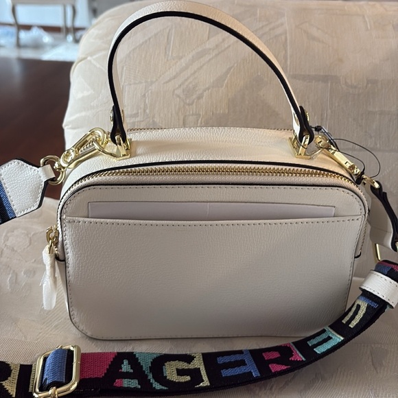 NWT Karl Lagerfeld Simone Lunchbox Double zip Crossbody Bag pebble white leather - Picture 5 of 17